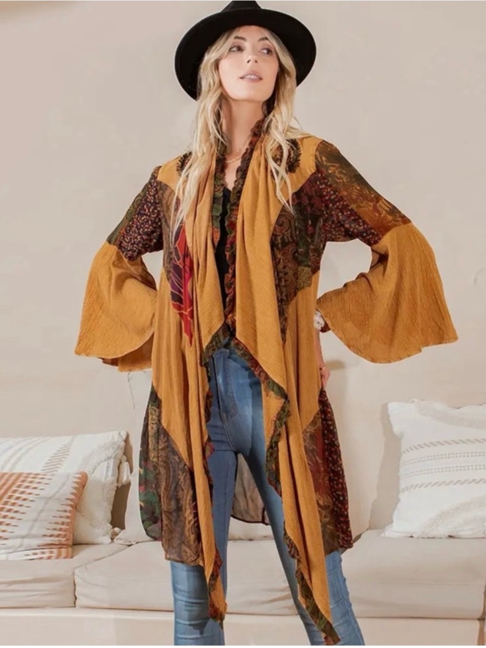 Young Threads Patchwork Kimono Open Front L